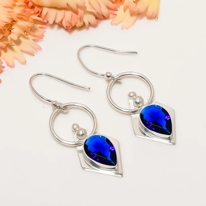 ต่างหูพลอยสีน้ำเงินรูปหยดน้ำสีเงินสเตอร์ลิง925สำหรับผู้หญิงเครื่องประดับปาร์ตี้คริสเตียนทันสมัย - Product Image 4