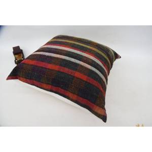 Oreiller à motif tartan multicolore 24x24 pouces Vintage Wool Kilim Plaid Woven Technique - Product Image 5