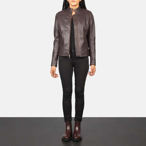 Rumella Maroon Sheep Skin Biker <b>Jacket</b> with Custom Logo <b>Suede</b> Satin Faux Fur Winter Spring Coat Style Polyester Cotton Filling - Product Image 3