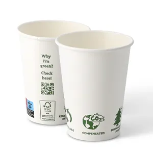 Vasos de papel ecológicos biodegradables de 12 oz (300 ml) blancos Ø 90 mm con el logo Ecoup impreso, de pared simple, para café, tamaño grande - 1000 unidades/caja - Product Image 2