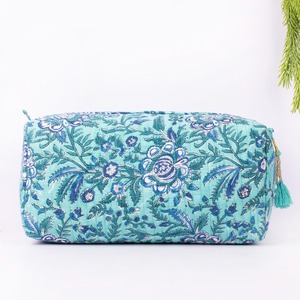 Conjunto de bolsa de maquillaje de algodón con cremallera acolchada para mujer de 3 piezas ecológica, bloque resistente al agua, almacenamiento de cosméticos impreso para boda - Product Image 3