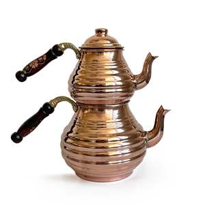 Bouilloire à thé en cuivre turque martelée à la main, ensemble de théière en cuivre classique de 600 ml, écologique, couleur cuivre, bois - Product Image 1