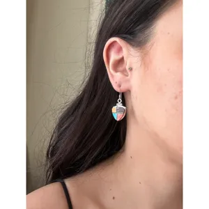 Navajo Made Sterling <b>Silver</b> Multi Stone Inlay Geometric Drop <b>Earrings</b> - Product Image 2