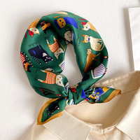 Luxe 100% pure soie écharpe personnalisé numérique chat impression dessin animé carré foulard en soie doux léger Hijab pour les femmes