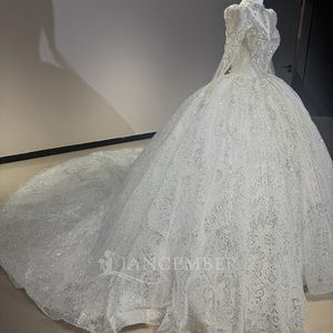 Vestido de Novia de Gala con Lentejuelas, Encaje, Apliques Florales de Cristal y Cordones, Modelo DW0187 - Product Image 2