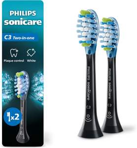 Têtes de brosse à dents électriques de rechange authentiques Philips Sonicare C3 Two-in-One, noires, lot de 2, HX9042/95 - Product Image 1