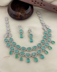 Luxury Zircon & <b>Emerald</b> Bridal <b>Set</b> Royal Diamond & <b>Emerald</b> <b>Set</b> Vintage Glamour Necklace For Women and Girls For Special Occasion - Product Image 4