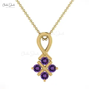 Semplice moda stile antico ciondolo attorcigliato per anniversario viola naturale ametista gemma collana pendente in oro massiccio 14k