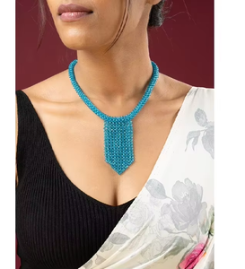 Collar Largo Mala Azul Premium Hecho a Mano con Hilo y Cuentas para Mujer, Estilo Bohemio, Étnico, para Fiestas y Uso Casual - Product Image 3
