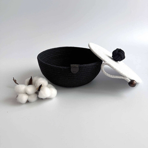 High Selling Storage Basket Pure Cotton <b>Rope</b> Woven Round With Lid Design Basket <b>Black</b> Finished Custom Size Home Accessories Deco - Product Image 3