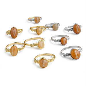 Bohemia Style Gold Plated Brass Gemstone <b>Rings</b> Agate Bezel Setting Jewelry - Product Image 3