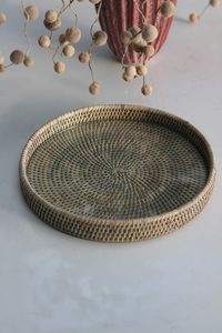 Bandeja de servicio de ratán redonda vietnamita tejida a mano duradera precio barato asas de transporte para fruta café té decorativo hecho a mano - Product Image 6