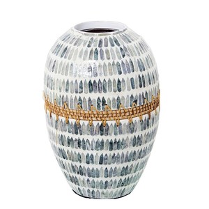 Vase artisanal en incrustation de nacre fait à la main avec rotin pour le luxe Capiz Vase décoratif décoration de la maison OEM accepté - Product Image 1