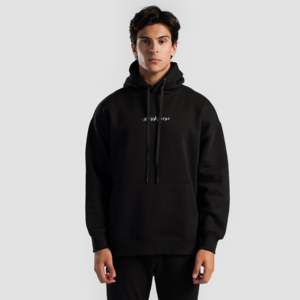 Sudadera con Capucha Negra de un Solo Uso, 100% Algodón, Tejido French Terry, Impresión Serigráfica, Bordado 3D, Lavado Enzimático y Ácido con Tinte - Product Image 2