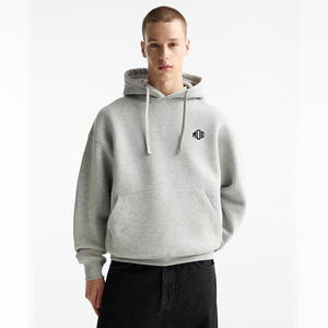 Oversized Heavyweight 600GSM Pullover <b>Sweatshirt</b> Heather <b>Grey</b> Kangaroo Pocket Hoodies <b>Men</b> Embossed Drop Shoulder 100% Cotton - Product Image 1