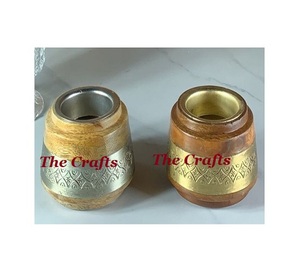 Set Of Two Round Shape Mubkhar <b>Oud</b> Burner In Wooden And Metal <b>Bakhoor</b> Incense Burner Mabkhara For Home Use - Product Image 1