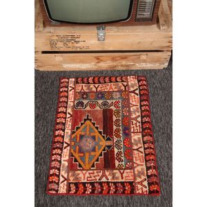 พรมตุรกีวินเทจขนาดเล็ก 2x2.8 ฟุต ลายเรขาคณิตสีแดงพร้อมลวดลายดอกไม้ - Product Image 1
