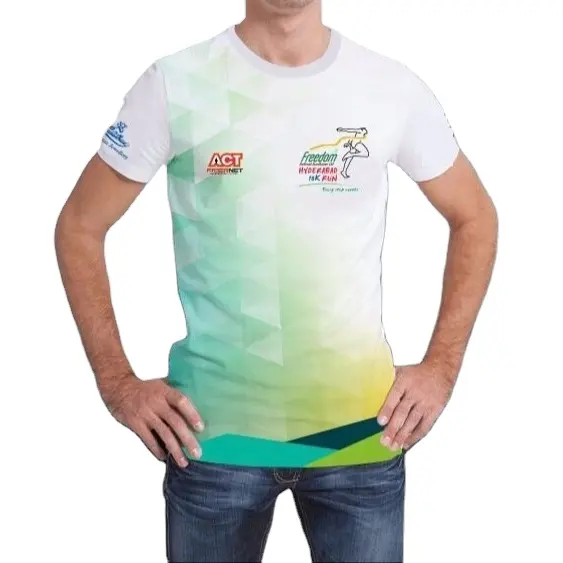 Özel tasarım süblimasyon t shirt kısa kollu maraton tişört daha rahat koşu için tüm renkler mevcut