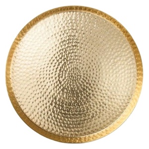 Bandeja Circular martillada de hierro y Metal de diseño Premium moderno de mediados de siglo, Collar de servicio multiusos, placa de cargador dorado para cocina casera - Product Image 1