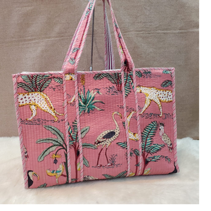 Por encargo en color azul océano kantha bordado y diseño animal impreso bolsas de la compra de 100% tela de algodón para la reventa - Product Image 6