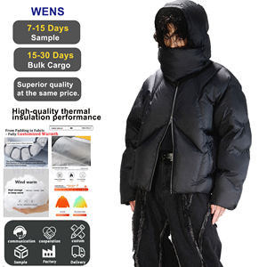 Manteaux d'hiver personnalisés en duvet de canard, avec couvre-visage, noirs, coupe-vent, pour l'extérieur, rembourrés de duvet de canard, matelassés, style puffer - Product Image 1