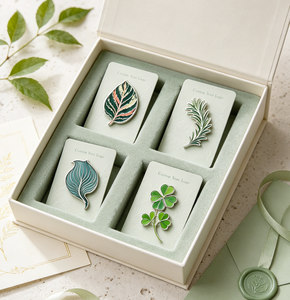 Badges de revers en métal émaillé rigide personnalisés, motif feuille botanique, plaqué argent, Calathea, Romarin, Hosta, Trèfle - Product Image 2