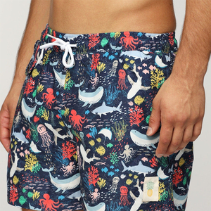 Short de bain de plage taille moyenne pour hommes en gros costume d'été imprimé personnalisé 100% coton motif chaud teint uni vêtements de plage - Product Image 6