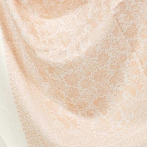 Étole longue rectangulaire en pure laine beige de qualité supérieure avec broderie à pois hiver réversible MyEthnix pour femmes - Product Image 1