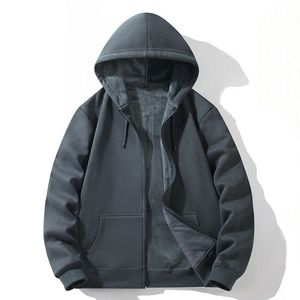 Zipper Hooded Sweatshirt Autumn Winter Fleece-lined <b>Warm</b> Composite <b>Cardigan</b> Pure Cotton Casual Men <b>Women</b> Base Solid Color Y2k - Product Image 3