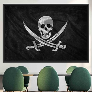 Impression sur toile élégante du drapeau Jolly Roger : Art mural sur le thème des pirates, toile encadrée noire - Product Image 1