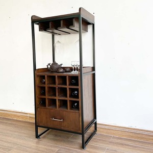 TPA015 Modern Antique Oak <b>Wine</b> Cabinet with Cooling Feature Solid Wood and Rubberwood Home Furniture with Iron Legs - Product Image 2