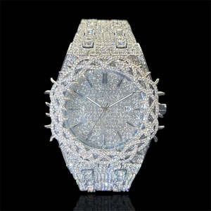 Reloj de Cuarzo de Lujo Royal Thorne de 44 mm con Diamantes, Esfera de Cristal de Zafiro, Completamente Adornado con Diamantes, Cierre Oculto, Caja de Acero Inoxidable para Hombre, 20 mm - Product Image 1