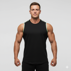Camiseta sin mangas de gimnasio sin mangas de poliéster/algodón de punto informal para hombre personalizada con ajuste muscular flexible de secado rápido anticontracción - Product Image 5