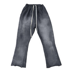 Pantalons pour hommes en molleton français 100% coton personnalisés en ligne, 2025, délavés à l'acide, effet délavé, coupe évasée, avec ourlet brut - Product Image 2