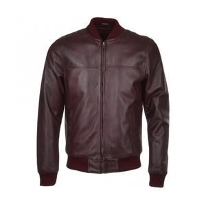 Haute qualité personnalisable fermeture à glissière col montant hommes en cuir de qualité supérieure Bomber veste marron foncé hiver Style décontracté - Product Image 1