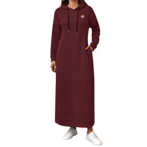 Winter Maxi Long Pullover Sweatshirt Dress Knitted Cotton Fleece Breathable Winter Casual Wear with Side Pockets Custom Option - Product Image 1