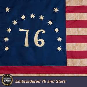 ธงเบนนิงตัน ปี 1776 ขนาด 3x5 ฟุต สีชาโบราณ ธงชาติอเมริกันปี 76 ผ้าโพลีเอสเตอร์กันน้ำสำหรับใช้งานกลางแจ้งอย่างหนัก ปักลายอาณาจักรอเมริกัน - Product Image 3