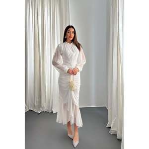 Robe en mousseline de soie blanche avec devant plissé - Blanc - Product Image 1