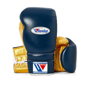 Vente en gros de boxe professionnelle en cuir véritable Ensemble de matériel de boxe à lacets Golden Navy 80z-16oz - Product Image 4