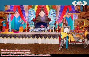 Colorido boda Sangeet ceremonia escenario decoración Punjabi boda damas Sangeet escenario musulmán boda DJ noche escenario Decoración - Product Image 4