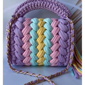 Crochet Handbag Women Vintage Fashion Embroidery Pearl Diamonds Button Cover Closure Eco Friendly Tote Bag - Product Image 2