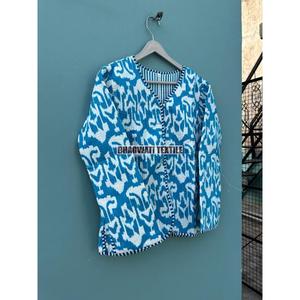 Unisex Indian Cotton Bohemian Style Short <b>Quilted</b> V-Neck Collar Jacket Hand Block Printed Winter Autumn Women's Woven Embroidery - Product Image 5