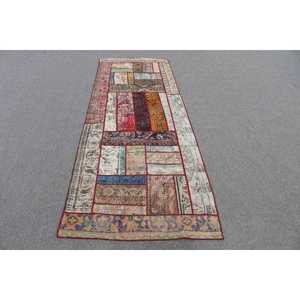 3.1x8.7 ft Rug, Turkish Vintage Rug, <b>Red</b> Patchwork <b>Wool</b> Rug - Product Image 1