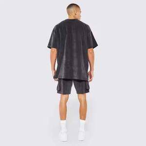 High Street Plus Size Ensembles pour hommes du Pakistan Logo personnalisé T-shirts lourds en coton avec ensembles courts Vêtements pour hommes lavage à l'acide - Product Image 5