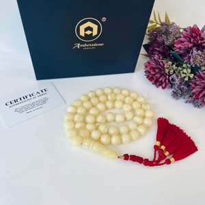 Tasbeeh de Ámbar Blanco del Báltico, 51 Cuentas, Misbaha de Ámbar Blanco Natural de Colección - Product Image 6