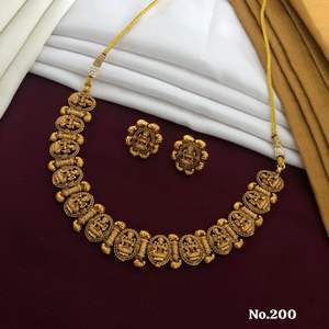 Bridal <b>Antique</b> <b>Gold</b> Temple Necklace Set with Elephant and Goddess Motifs Traditional Jewelry for Weddings and Festive Occasions - Product Image 6