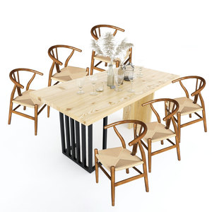 PHELIM Pine Wood <b>Dining</b> <b>Table</b> 6 Wisbon <b>Wooden</b> Chairs Scandinavian-Traditional <b>Extendable</b> for Farmhouse Use Luxury Combo - Product Image 1