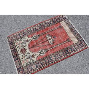 Tapis Turc Vintage Ethnique 2.6x3.9ft Rouge Bleu Patchwork Classique Laine Grande Surface Rectangle Couloir Modèle pour Adolescents Latex Soutenu - Product Image 2