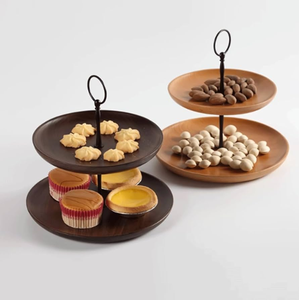 Soporte de pastel de madera de 3 niveles Soporte de metal Soporte de Cupcake de madera rústico redondo Artículo decorativo de mesa - Product Image 5