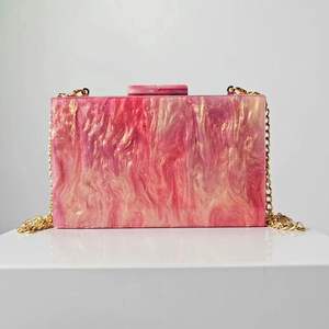 Resin <b>Clutch</b> <b>Bag</b> Resin <b>Clutch</b> Handbag Resin <b>Bag</b> for Women for off <b>White</b> Color Brass Chain with Knob Design - Product Image 6